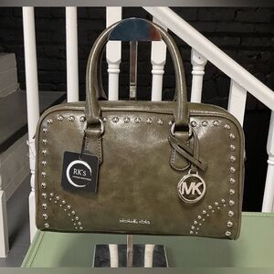 Michael Kors Studded Olive Leather Satchel 💚 NWT